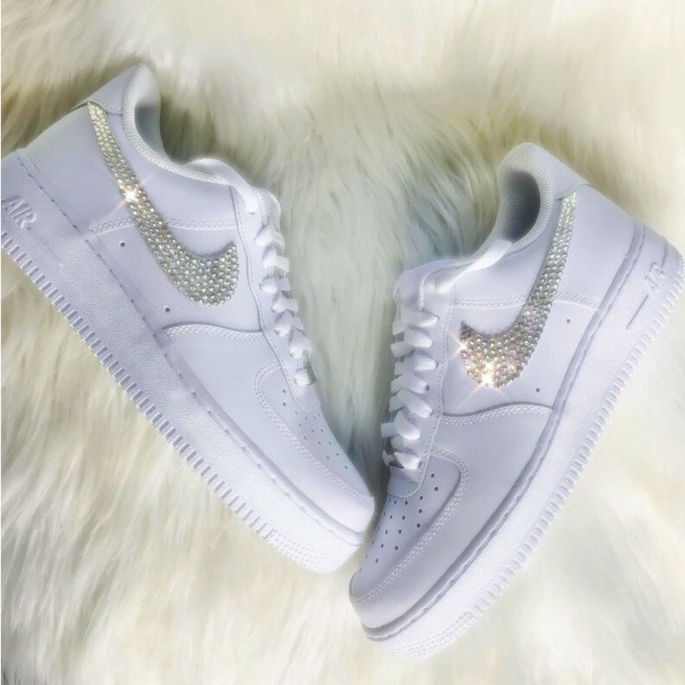 ✨NIB! Custom White Air Force 1 Sneakers w/ Rhinestones! #weddingsneakers #bling